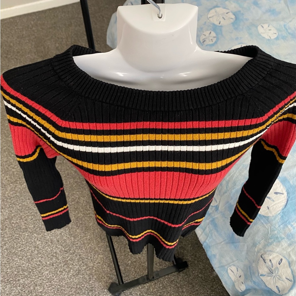 Crew/Boat Neck Striped Ribbed Sweater - Picture 8 of 16